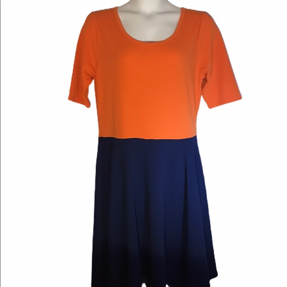 LuLaRoe Dresses & Skirts - Lularoe Nicole Dress Orange/Navy 3x